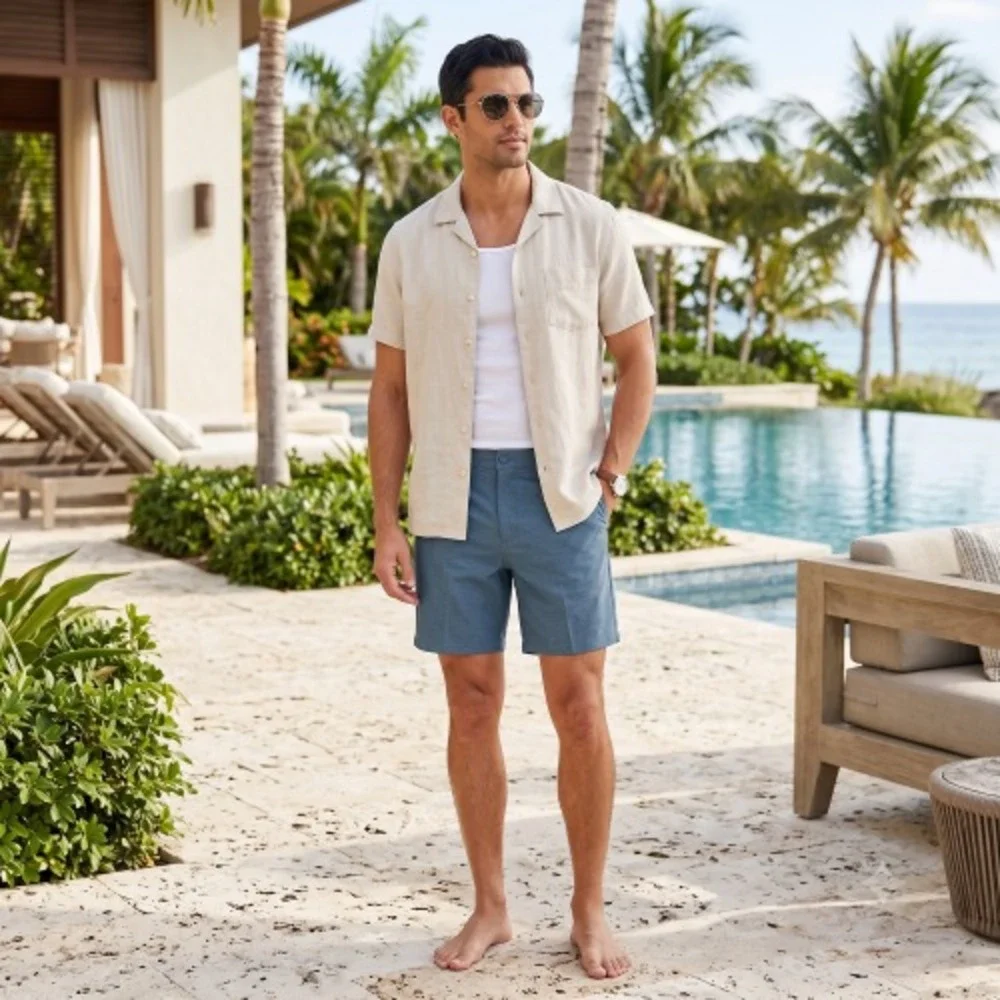 Goodfellow & Co Mens W36 Blue Hybrid Swim Shorts Trunks NWT 7 In Inseam UPF 50+